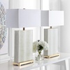 image:imageSAFAVIEH Lighting Collection  Set of 2 Joyce Modern Art Deco Faux Snakeskin Table Lamps Cream with Brass Gold Accents 28Inch LED Bulbs Included Bedroom Living Room Home Office LIT4402GSET2Cream Faux Snakeskin  Set of 2