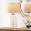 image:imageSAFAVIEH Lighting Collection Caden Clear Glass 28inch Bedroom Living Room Home Office Desk Nightstand Table Lamp Set of 2 LED Bulbs Included