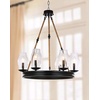 image:imageSAFAVIEH Lighting Collection Fritz Farmhouse Rustic Industrial Coastal Boho Black Brown 25inch Diameter 6light Adjustable Hanging Wagon Wheel Chandelier Light Fixture LED Bulbs Included