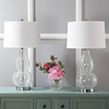 image:imageSAFAVIEH Lighting Collection Mercurio Blue Glass Double Gourd 29inch Bedroom Living Room Home Office Desk Nightstand Table Lamp Set of 2 LED Bulbs IncludedGlass