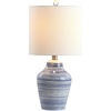 image:imageSAFAVIEH Lighting Collection Maxton White Blue Stripe 21inch Bedroom Living Room Home Office Desk Nightstand Table Lamp Set of 2 LED Bulbs Included