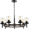 image:imageSAFAVIEH Lighting Collection Vancouver Modern BlackBrown 7Light Round Wagon Wheel Hanging Adjustable Chandelier Light Fixture LED Bulbs Included