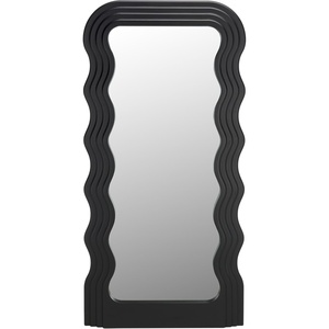 image:imageSAFAVIEH Home Collection  Mahya 32 x 63 Full Length Mirror Walnut Wood Frame Wavy Rectangular Wall Mirror Modern Decorative Accent MRR9006CBlack