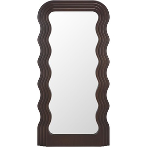 image:imageSAFAVIEH Home Collection  Mahya 32 x 63 Full Length Mirror Walnut Wood Frame Wavy Rectangular Wall Mirror Modern Decorative Accent MRR9006CBrown