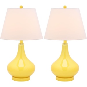 image:imageSAFAVIEH Lighting  Amy 24 Fern Green Glass Gourd Table Lamp Set of 2 with White Shades Modern Contemporary Bedroom Living Room Lighting LED Bulbs Included LIT4087GSET2Yellow  Set of 2