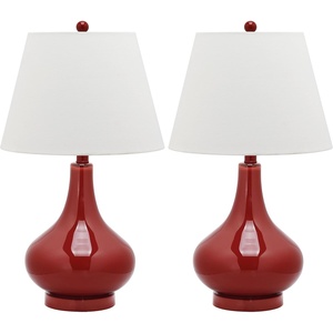 image:imageSAFAVIEH Lighting  Amy 24 Fern Green Glass Gourd Table Lamp Set of 2 with White Shades Modern Contemporary Bedroom Living Room Lighting LED Bulbs Included LIT4087GSET2Red  Set of 2
