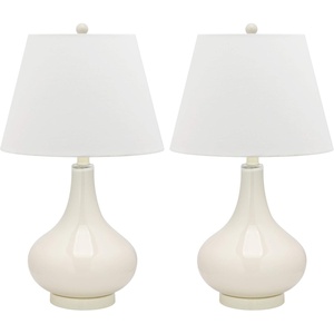 image:imageSAFAVIEH Lighting  Amy 24 Fern Green Glass Gourd Table Lamp Set of 2 with White Shades Modern Contemporary Bedroom Living Room Lighting LED Bulbs Included LIT4087GSET2White  Set of 2