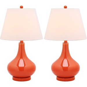 image:imageSAFAVIEH Lighting  Amy 24 Fern Green Glass Gourd Table Lamp Set of 2 with White Shades Modern Contemporary Bedroom Living Room Lighting LED Bulbs Included LIT4087GSET2Orange