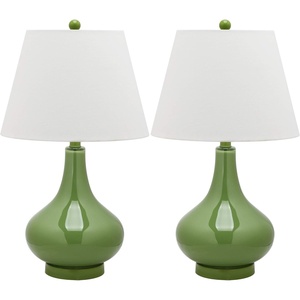 image:imageSAFAVIEH Lighting  Amy 24 Fern Green Glass Gourd Table Lamp Set of 2 with White Shades Modern Contemporary Bedroom Living Room Lighting LED Bulbs Included LIT4087GSET2Green  Set of 2
