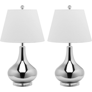 image:imageSAFAVIEH Lighting  Amy 24 Fern Green Glass Gourd Table Lamp Set of 2 with White Shades Modern Contemporary Bedroom Living Room Lighting LED Bulbs Included LIT4087GSET2Silver  Set of 2