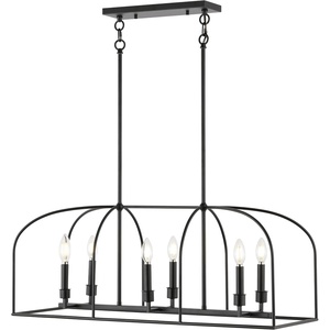image:imageSAFAVIEH Lighting  Bryndan 6Light 35Inch Chandelier  Black  Industrial Linear Bar Design  Ideal for Dining Room Foyer Entryway  LED Bulb Included CHA4068A