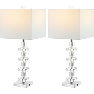 image:imageSAFAVIEH Lighting  Deco 285 Crystal Table Lamp Set of 2 with USB Charging Port Chrome Bedroom Living Room Home Office Lighting LED Bulbs Included LIT4169ASET2UClearChrome