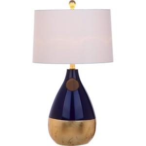 image:imageSAFAVIEH Lighting  Kingship 24Inch Glass Table Lamp Set of 2  Navy amp Gold  Glam Lacquered Body Design  Ideal for Living Room Bedroom Entryway Home Office  LED Bulbs Included LIT4502ASET2NavyGold  Set of 2