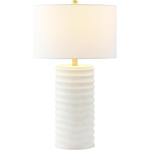 image:imageSAFAVIEH Lighting  Melina 285Inch Table Lamp Set of 2  Bone  Cylinder Textured Stripe Design  Ideal for Living Room Bedroom Entryway Home Office  LED Bulbs Included TBL4121BSET2Bone