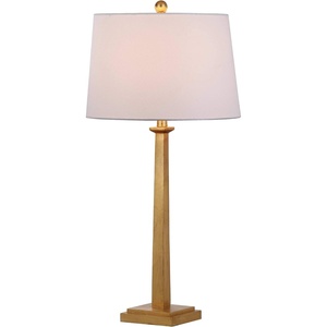 image:imageSAFAVIEH Lighting Collection  Andino Set of 2 Gold Leaf Table Lamps with White Drum Shades 32Inch Bedroom or Living Room Lamps LED Bulbs Included TBL4024ASET2