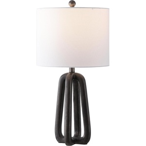 image:imageSAFAVIEH Lighting Collection  Anine Black Resin Table Lamp 26 Decorative Accent Light with Fabric Shade E26 Bulb Compatible TBL4654ABlack