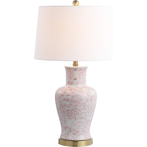 image:imageSAFAVIEH Lighting Collection  Calli Set of 2 Pink amp White Chinoiserie Ceramic Table Lamps with Brass Gold Accents 28Inch Bedroom or Living Room Lamps LED Bulbs Included TBL4161ASET2