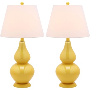 image:imageSAFAVIEH Lighting Collection  Cybil Set of 2 Navy Double Gourd Glass Table Lamps Modern Contemporary Design LED Bulbs Included LIT4088BSET2Yellow