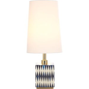 image:imageSAFAVIEH Lighting Collection  Kye Blue amp White Resin Table Lamp 24 Modern Accent Light with Fabric Shade E26 Bulb Compatible TBL2025ABlueWhite