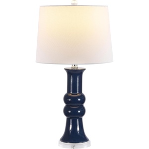 image:imageSAFAVIEH Lighting Collection  Lamber Ivory Ceramic Table Lamp 26 Decorative Accent Light with Fabric Shade E26 Bulb Included TBL4418ABlue