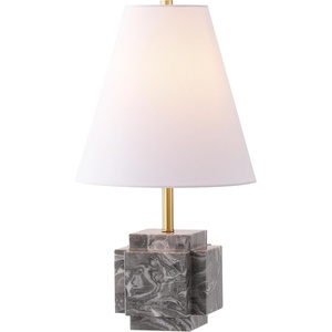 image:imageSAFAVIEH Lighting Collection  Maia Grey 22 Inch Marble Table Lamp with Tapered Fabric Shade Modern Sculptural Accent Lighting Bulb Included TBL4692AGray