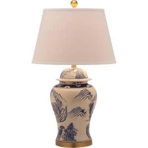 image:imageSAFAVIEH Lighting Collection  Shanghai Ginger Jar Set of 2 Blue amp White Ceramic Table Lamps with White Shades 30Inch Traditional Accent Lamps LED Bulbs Included LIT4173ASET2
