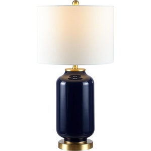image:imageSAFAVIEH Lighting Collection Amaia Modern Contemporary White Glass 26inch Bedroom Living Room Home Office Desk Nightstand Table Lamp LED Bulb IncludedNavy