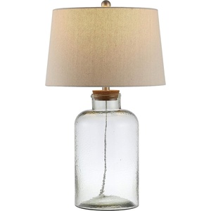 image:imageSAFAVIEH Lighting Collection Caden Clear Glass 28inch Bedroom Living Room Home Office Desk Nightstand Table Lamp Set of 2 LED Bulbs Included