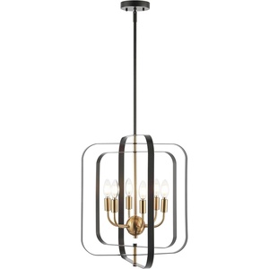 image:imageSAFAVIEH Lighting Collection Dellyth BlackBrass 6Light Adjustable Pendant Chandelier Hanging Light Fixture Ideal for Dining Room Kitchen Island Entryway LED Bulbs Included