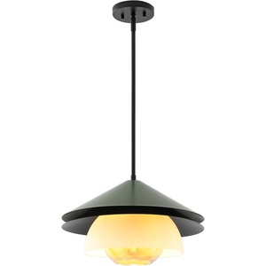 image:imageSAFAVIEH Lighting Collection Jalen Green GlassMetal Hanging Light Fixture Pendant LED Bulb Included