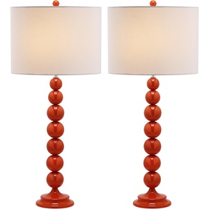 image:imageSAFAVIEH Lighting Collection Jenna Modern Contemporary Orange Stacked Ball 32inch Bedroom Living Room Home Office Desk Nightstand Table Lamp Set of 2 LED Bulbs IncludedOrange  Set of 2