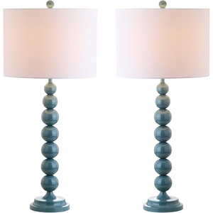 image:imageSAFAVIEH Lighting Collection Jenna Modern Contemporary Orange Stacked Ball 32inch Bedroom Living Room Home Office Desk Nightstand Table Lamp Set of 2 LED Bulbs IncludedMarine Blue