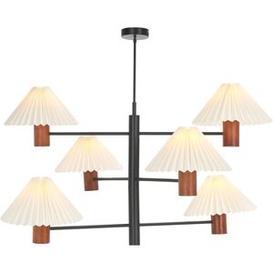 image:imageSAFAVIEH Lighting Collection Jonnah 6Light WalnutBlack Mango Wood Hanging Pendant Chandelier Light Fixture LED Bulbs Included