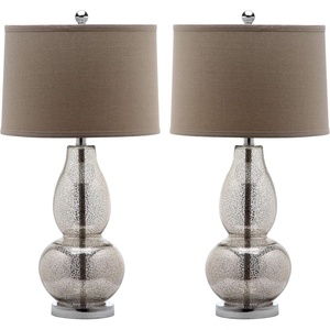 image:imageSAFAVIEH Lighting Collection Mercurio Blue Glass Double Gourd 29inch Bedroom Living Room Home Office Desk Nightstand Table Lamp Set of 2 LED Bulbs IncludedSilver