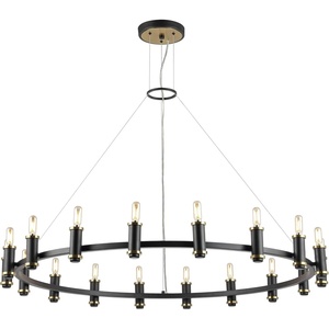 image:imageSAFAVIEH Lighting Collection Poitier Modern Farmhouse BlackBrass 18Light Wagon Wheel Chandelier Round Light Fixture Ideal for Dining Room Kitchen Island Foyer Entryway LED Bulbs Included