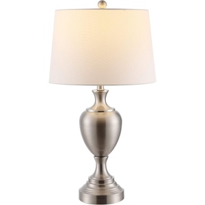 image:imageSAFAVIEH Lighting Collection Poppy Modern Contemporary Brass Iron 28inch Bedroom Living Room Home Office Desk Nightstand Table Lamp LED Bulb IncludedNickle