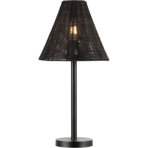 image:imageSAFAVIEH Lighting Collection Ricki Black Rattan 24inch Table Lamp LED Bulb Included