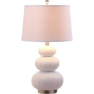 image:imageSAFAVIEH Lighting Collection Rita Modern Contemporary White Triple Gourd Studded 29inch Bedroom Living Room Home Office Desk Nightstand Table Lamp Set of 2 LED Bulbs Included