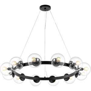 image:imageSAFAVIEH Lighting Collection Rylian Black 12Light Round Hanging Adjustable Chandelier Light Fixture LED Bulbs IncludedBlack