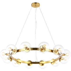 image:imageSAFAVIEH Lighting Collection Rylian Black 12Light Round Hanging Adjustable Chandelier Light Fixture LED Bulbs IncludedBrass