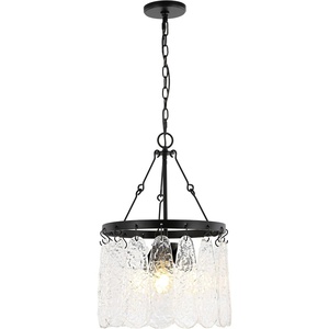 image:imageSAFAVIEH Lighting Collection Thryssa BlackClear Glass 3Light Hanging Adjustable Chandelier Light Fixture LED Bulbs Included