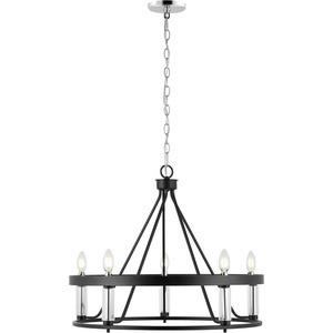 image:imageSAFAVIEH Lighting Collection Trenton Modern Farmhouse BlackChrome 5Light Adjustable Pendant Chandelier Wagon Wheel Ideal for Dining Room Kitchen Island Foyer Entryway LED Bulbs Included