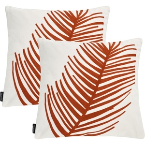 image:imageSAFAVIEH Pillow Collection 18Inch Fern Leaf Pillow White and Rust Set of 2