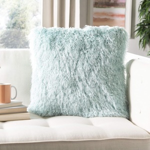 image:imageSAFAVIEH Pillow Collection Shag Modish 20 Throw Metallic BronzeLight Blue