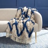 image:imageSafavieh Home Collection Lila Grace Boho Navy and Beige Fringe 50 x 60inch Throw BlanketNavy  Beige