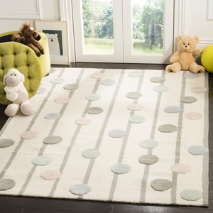 image:imageSAFAVIEH Area Rug 8x10  Kids Collection  Large  Ivory amp Multi Handmade Wool Polka Dot Stripe Ideal for Bedroom Playroom Nursery Boys amp Girls Room SFK909A