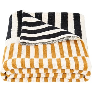image:imageSAFAVIEH Home Collection Lupin MustardBeigeBlack Cotton 50 x 60inch Stripe Sofa Chaise Lounge Club Chair Living Room Bedroom Decorative Throw Blanket THR231A5060