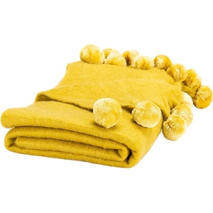 image:imageSAFAVIEH Home Collection Shae Mustard 50 x 70inch Pom Pom Decorative Throw BlanketMustard