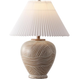 image:imageSAFAVIEH Lighting  Claude 22Inch Table Lamp  Brown amp White Abstract Design with Pleated Shade  Ideal for Living Room Bedroom Nightstand Reading Nook LED Bulb Included TBL4688ABrown