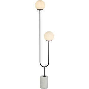 image:imageSAFAVIEH Lighting  Leif 2Light 68Inch Floor Lamp  Black amp White  Iron Glass  Modern Curved Pole Globe Design  Ideal for Living Room Bedroom  LED Bulb Included FLL4092A